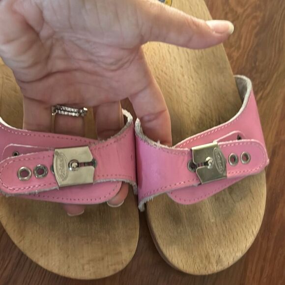 Vintage Dr Scholls pink leather wood made in Italy sandals flip-flops size 6 - Picture 6 of 6